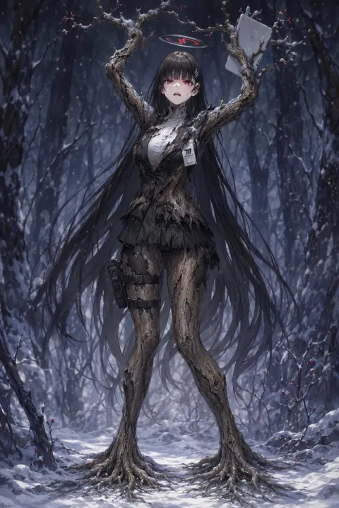 Snow Forest Tree Girl