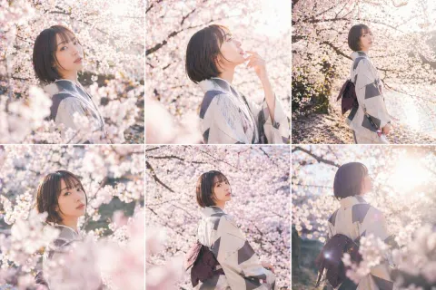 Cherry Blossom Kimono Portrait Collage
