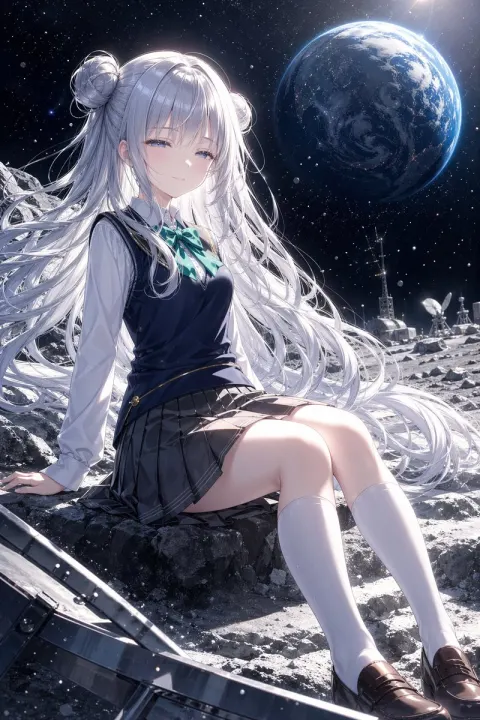 Lunar Girl Under Starry Sky