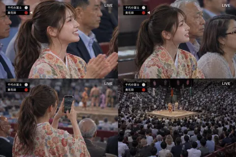 Kimono Girl Watches Sumo Live