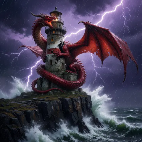Crimson Dragon Storm Lighthouse