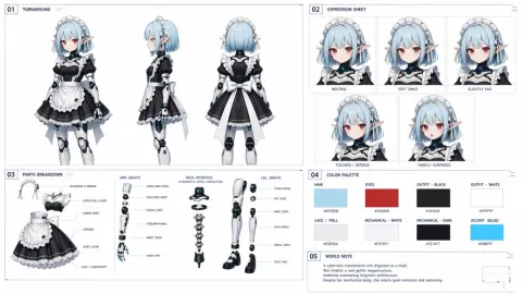 Cyber Maid Character Design Sheet