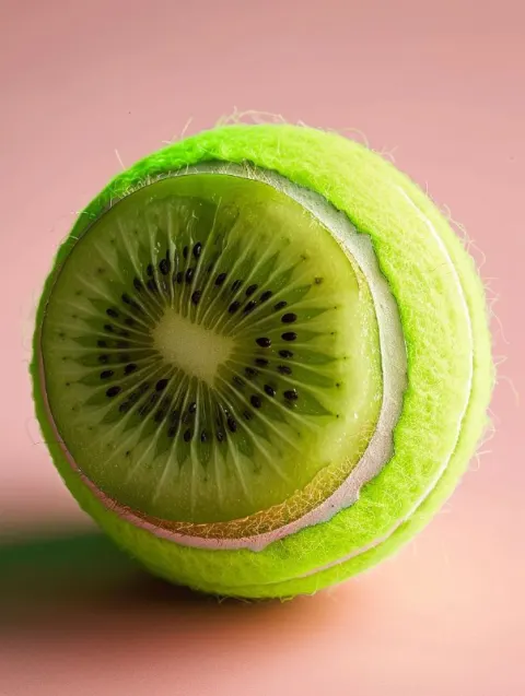 Nylon Tennis Ball Cut Open Revealing Fresh Kiwi Inside