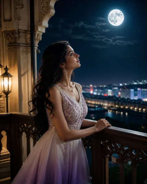 Indian Woman Under Moonlight Portrait