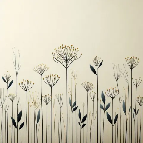 Minimalist Landscape With Golden Flowers