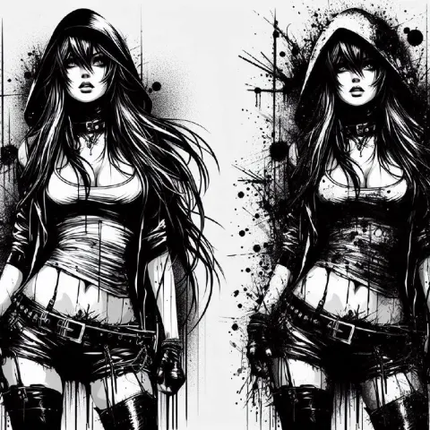 Gothic Emo Punk Woman Vector Art in Black and White