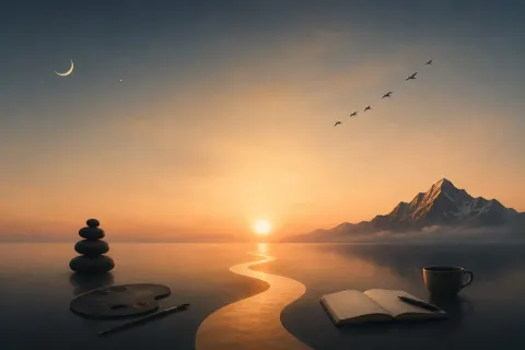 Serene Lakeside Creative Workspace at Sunset