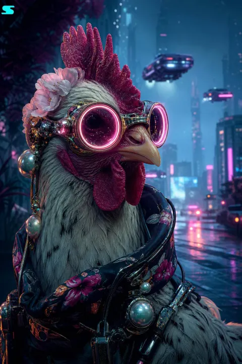 Retro Futuristic Cyberpunk Chicken