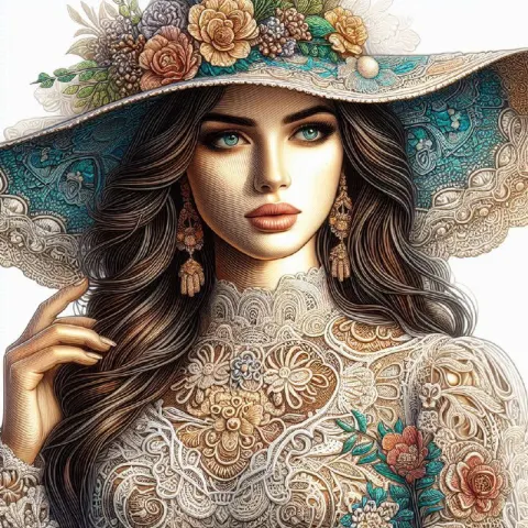 Woman in Lace Sunhat and Dress Encaustic Portrait