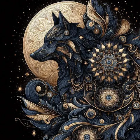 Dark Blue Goldendoodle With Mandala Body Drawing