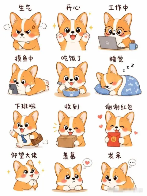 Cute Corgi Emoji Sticker Set