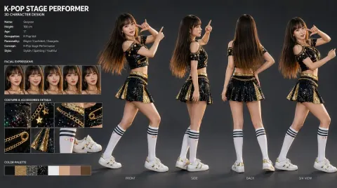 K-Pop Idol 3D Character Design Sheet