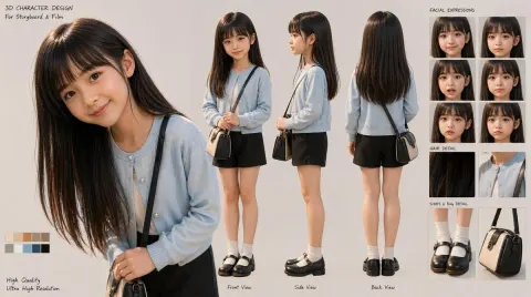 East Asian Girl Character Design Sheet