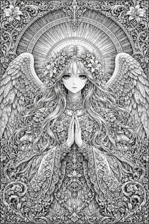 Intricate Anime Angel Line Art