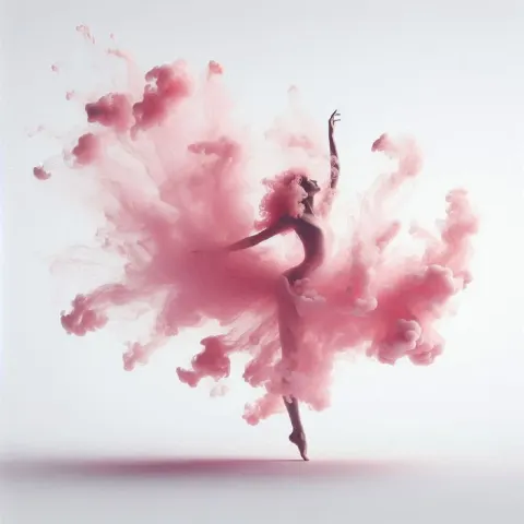 Graceful Girl Silhouette in Pink Fog on White