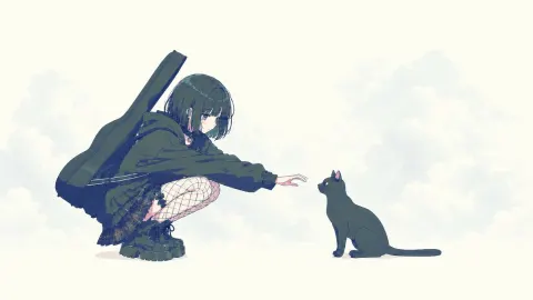Girl and Cat Watercolor Moment