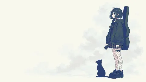 Melancholic Girl With Black Cat
