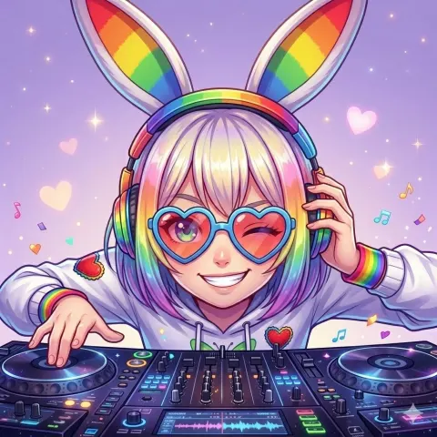 Rainbow Bunny DJ Girl