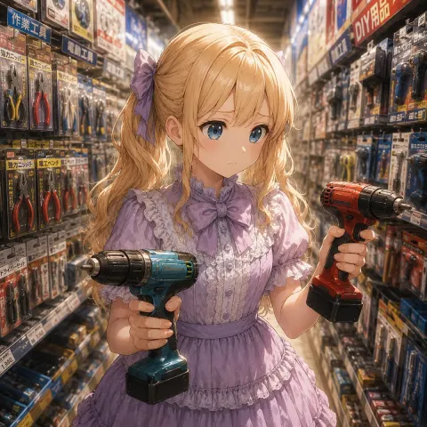 Anime Girl Shopping Drills in Hardware Store