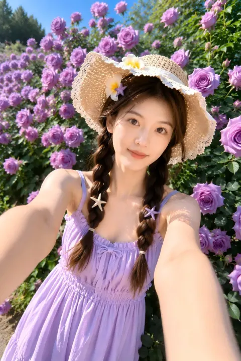 Summer Garden Selfie with Straw Hat