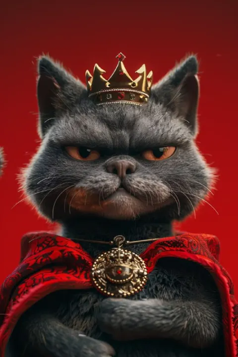 Grumpy Crowned British Shorthair Cat 3D Cartoon