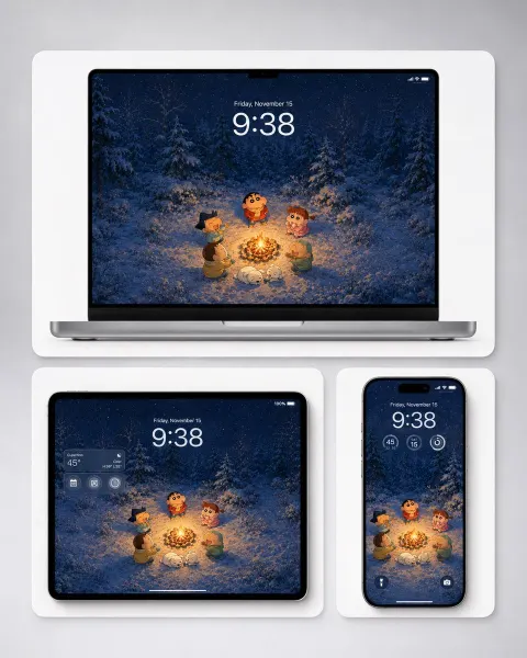 Cozy Winter Campfire Wallpaper Set