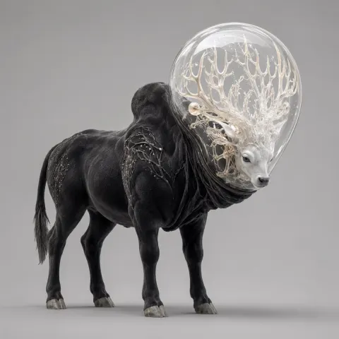 Glass Orb Deer Bull Creature