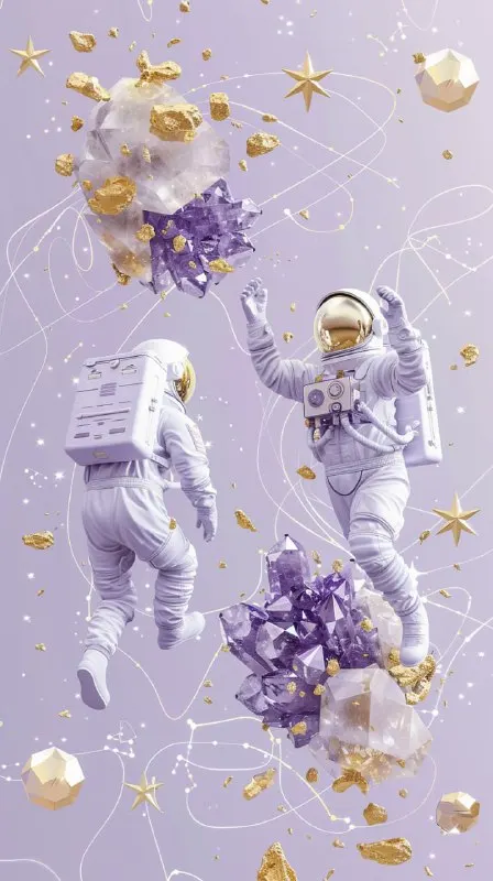 Gemstone Solar System With Astronaut Lovers in Space