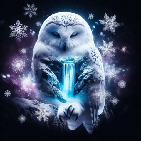 Snow Owl Waterfall Double Exposure