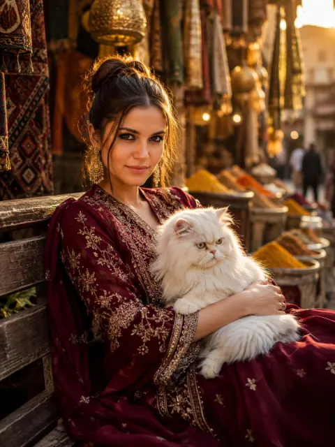 Bazaar Portrait With Persian Cat