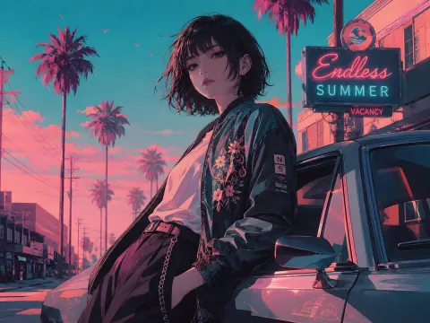 Neon Dusk Retro Anime Dream