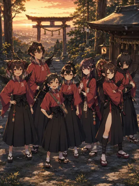 Crow Tengu Shrine Sunset Anime Visual