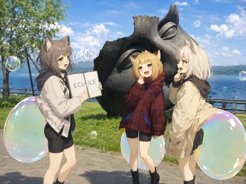 Catgirl Trio Lakeside Pilgrimage