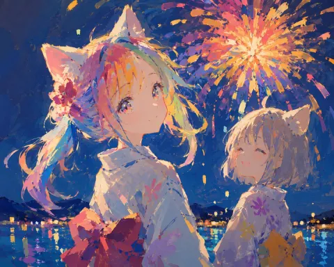 Summer Fireworks Cat Girl Illustration