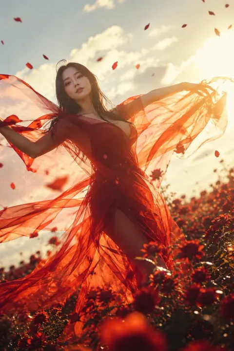 Crimson Wings Golden Hour Portrait