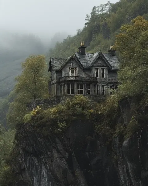 Eerie Victorian Wooden House on a Mountainside
