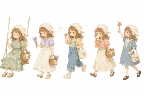 Soft Watercolor Cottagecore Girls