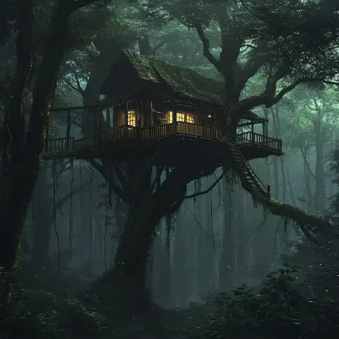 Treehouse Hidden Deep in the Forest Scene