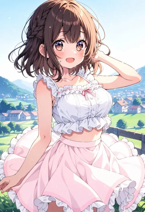 Anime Girl on Sunny Hillside