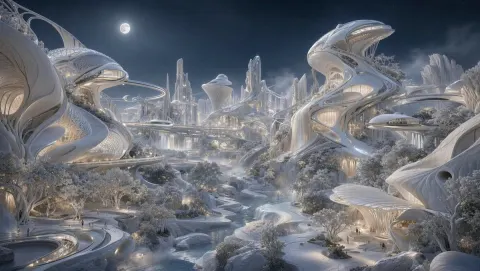 Moonlit Biomorphic Metropolis Dreamscape