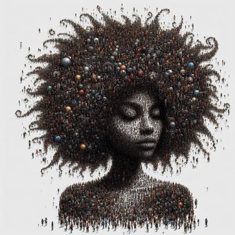 Black Female Portrait Mosaic of Hundreds of Faces