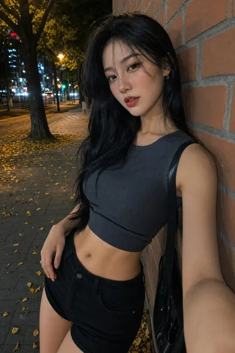 Autumn Night Street Selfie Fashion