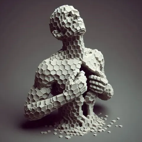 Low Poly Hexagon Voxel Headless Figure in Trapped Pose