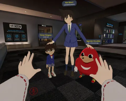 Ran Mouri Headpatting Conan And Knuckles