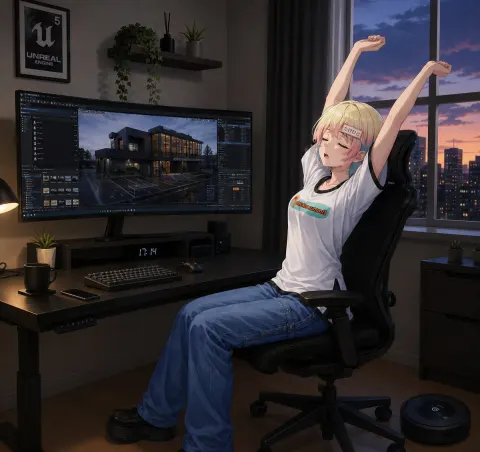 Dusk Developer Workspace Anime Illustration