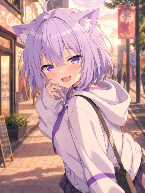 Catgirl Shopping Street at Golden Hour