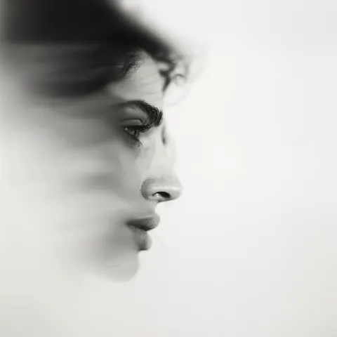Hazy Female Face Through Fog in Black and White