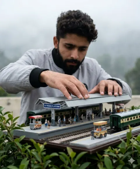 Giant Caressing Miniature Train Station
