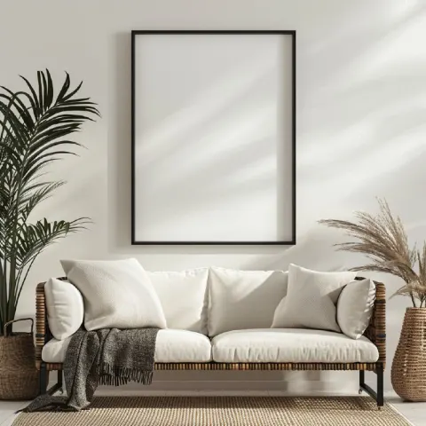 Thin Black Frame Mockup on a Plain Studio Wall