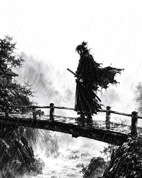 Solitary Ronin in the Rain
